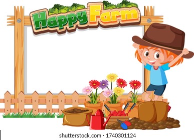 Border frame template with gardening theme background illustration