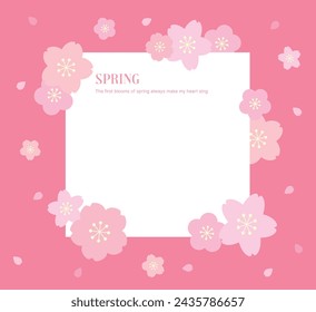 A border frame template illustration background surrounded by pink cherry blossoms, a representative flower of spring.