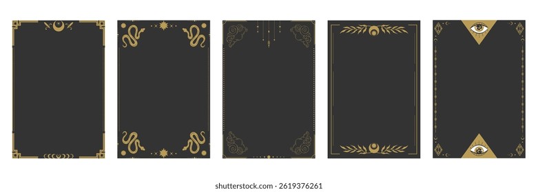 Border frame templates for Tarot cards. Empty frames with space celestial elements and decorations. Vector illustration 