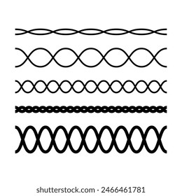 Border frame wavy line divider, geometric shape element, horizontal zigzag seamless pattern stroke outline illustration