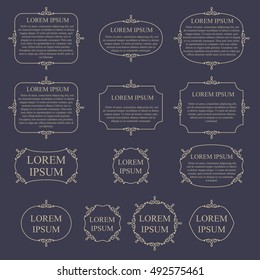 Border frames calligraphic simple line shapes vector labels