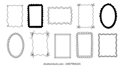 Border frames set. Simple elegant hand drawn illustrations borders. Hand drawn frames different forms doodle