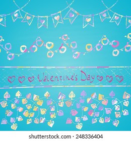 Border. Garland colored chalk on Valentine's Day.