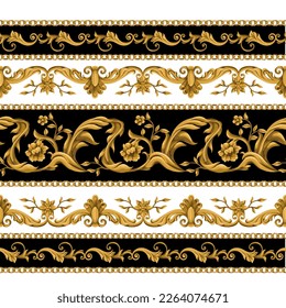 Border with gold baroque elements. Vector.