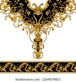 Border with gold baroque elements. Vector.