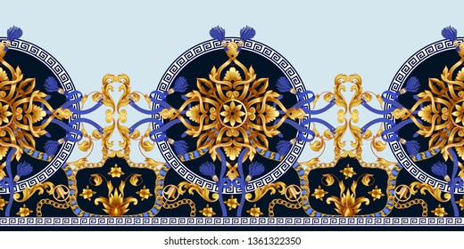 Border with golden baroque elements , chain and belts. 