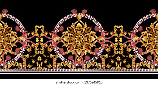 Border with golden baroque elements , chain and belts. 