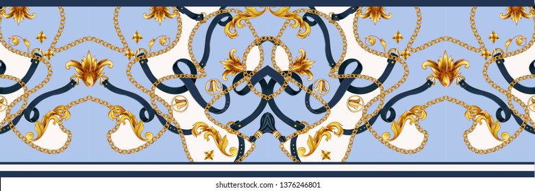 Border with golden baroque elements , chain and belts.