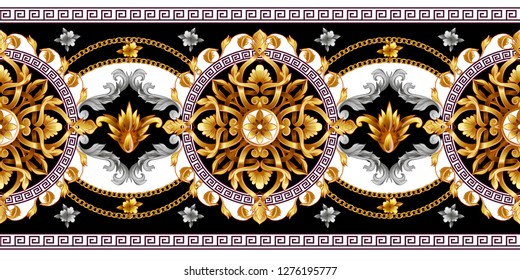 Border with golden baroque elements on a vivid background. 