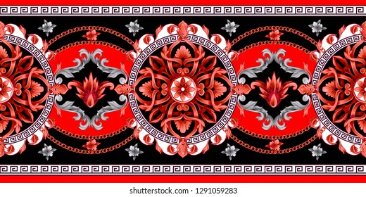 Border with golden baroque elements on a red background. 