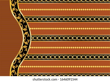 Border with golden baroque elements on a black background. EPS10 Illustration.