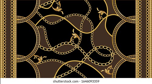 Border with golden baroque elements on a black background. EPS10 Illustration.