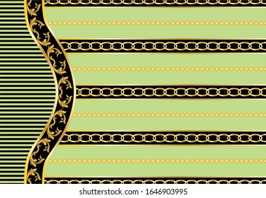 Border with golden baroque elements on a black background. EPS10 Illustration.