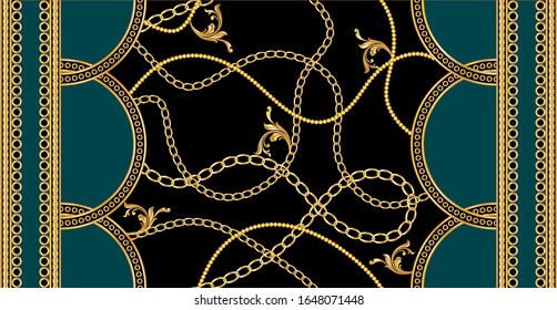Border with golden baroque elements on a black background. EPS10 Illustration.