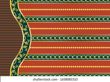 Borde con elementos barrocos dorados sobre un fondo verde. Ilustración EPS10.