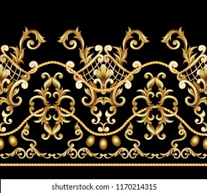 Border With Golden Baroque Elements. Vector Illustration.