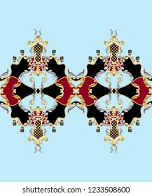 Border with golden baroque and knotting elements. 