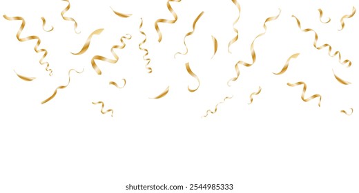 Border with golden falling confetti and a streamers . Background with glitter confetti for party celebration. Luxury sparkling confetti. Falling gold glitter. Dust golden sparks.