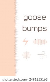 Border Goosebumps on the skin poster.  Frame Goosebump arrector pili muscle hair straight up. Goose bumps ants on skin banner. 