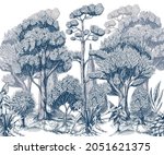 Border with graphic trees and bushes. Interior print