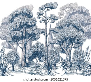 Border with graphic trees and bushes. Interior print