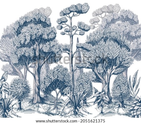 Border with graphic trees and bushes. Interior print