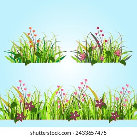 border grass flowers realistic style