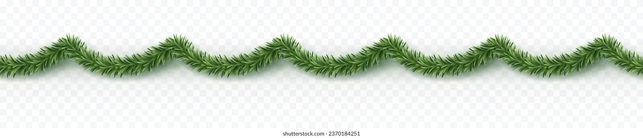 Borde con ramas de abeto verdes aisladas en un fondo transparente. Pincel de pino, pancarta de Navidad de plantas evergreen sin costura. Decoración vectorial de árboles de Navidad
