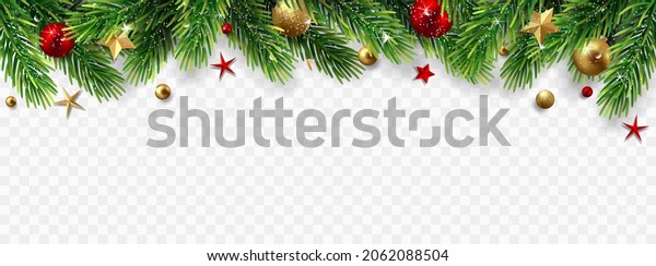 Border Green Fir Branches Stars Balls Stock Vector (Royalty Free ...