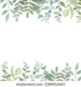 border with green leaves decoration, leaf frame, leaf wedding frame
