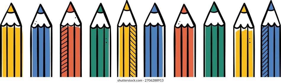 Borde de lápices de colores dibujados a mano