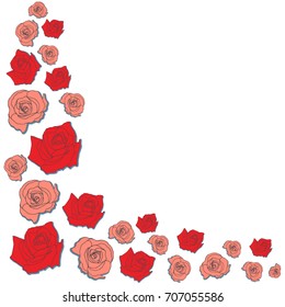 Border of  hand drawn red roses. Vector frame.