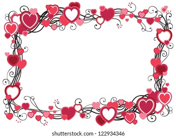 Border  with hearts. Vector decorative frame with hearts  on white background with place for text