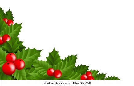 Border And Holly Berry Isolated White Background With Gradient Mesh, Vector Illustration