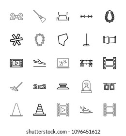 Border icon. collection of 25 border outline icons such as plane landing, mop, cone, blackboard, movie tape, photos on rope. editable border icons for web and mobile.