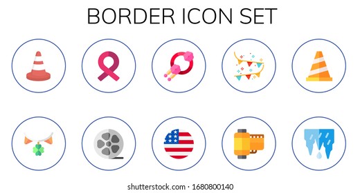 border icon set. 10 flat border icons. Included cone, garland, ribbon, film roll, wreath, united states, garlands, icicles icons