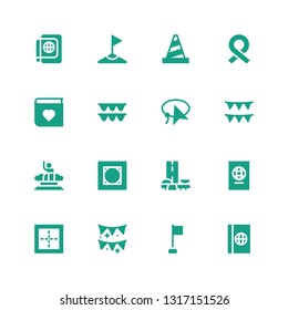 border icon set. Collection of 16 filled border icons included Passport, Corner, Garlands, Border, Brazil, Vignette, Columbia, Lasso, Garland, Photo album, Ribbon, Cone