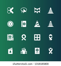 border icon set. Collection of 16 filled border icons included Ribbon, Passport, Barbed wire, Birthday card, Border, Cone, Garland, Lasso, Cut