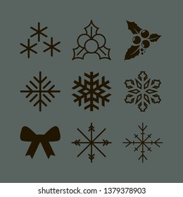 border icon set with snowflakes, snowflake and holly berry vector illustration