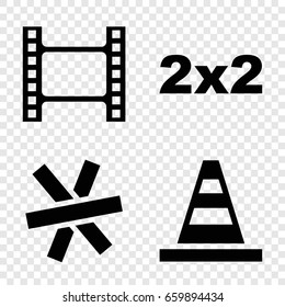 Border icons set. set of 4 border filled icons such as cone, wire fence, movie tape