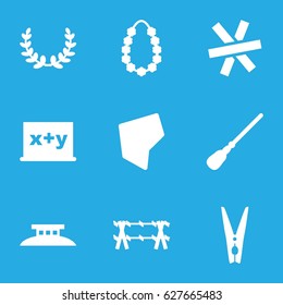 Border icons set. set of 9 border filled icons such as mop, garland, cloth pin, land territory, wire fence, olive wreath