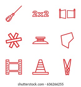 Border icons set. set of 9 border outline icons such as mop, cone, cloth pin, land territory, gate, wire fence, blackboard