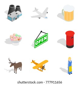Border icons set. Isometric set of 9 border vector icons for web isolated on white background