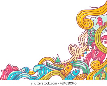 34 Borders corner fish wave Images, Stock Photos & Vectors | Shutterstock