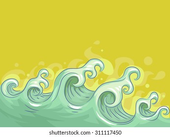 Border Illustration of Large Waves Against a Yellow Background