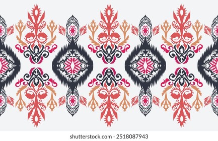 Border indian floral Aztec embroidery border seamless patterns."This content was created using vector drawing tools and software, not generated by AI"