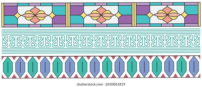 Border Indian floral Aztec embroidery seamless patterns. Aztec geometric ornament print. Arabic oriental ornament. Seamless floral pattern.  design border vector, abstract border. 