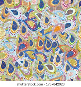 Border Indian paisley patten. Seamless ornament print. Can be used for greeting business card background, coloring book, backdrop, textile. Ethnic Mandala towel. Vector Henna style.