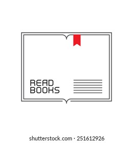 Border with inscription - Read Books. Outline vector open book with bookmark.