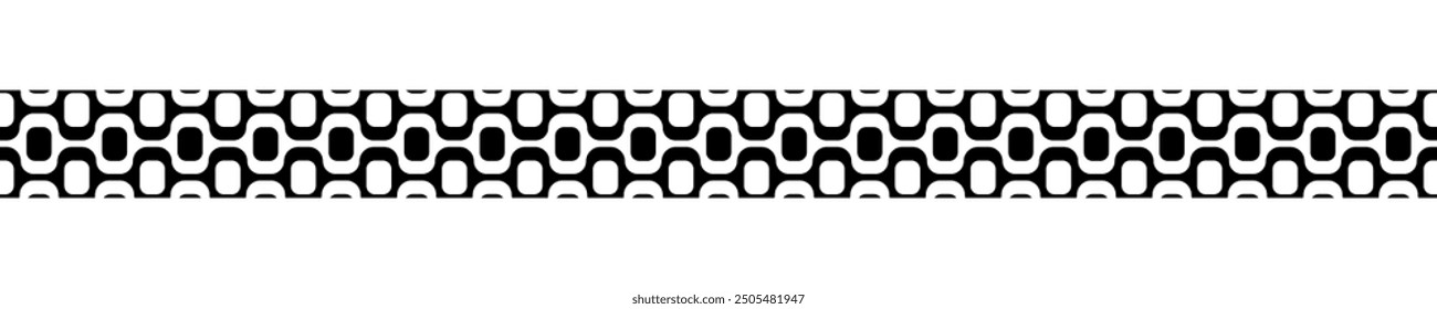 Border with Ipanema sidewalk pattern. Famous Brasilian beach boardwalk design. Repeating black and white texture with optical illusion in Portuguese pavement style. Vector graphic illustration.